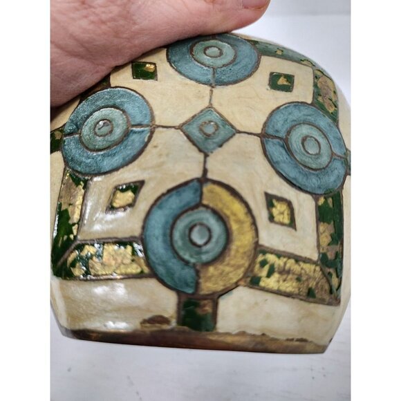 Vintage Brass And Enamel Cloisonne Vase Small Mid Century Modern Abstract India - Picture 6 of 9